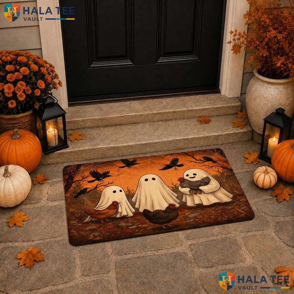 Chickens Chick Halloween Doormat Holiday Ghosts Non Slip Spooky Porch Rug