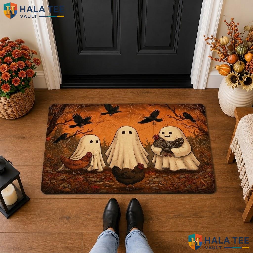 Chickens Chick Halloween Front door mat Holiday Ghosts Non Slip Spooky Porch Rug