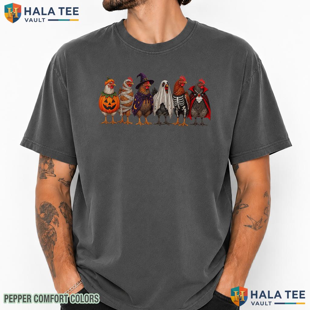 Chickens Costumes Ghost Witch Comfort Colors T-Shirt Funny Pumpkin