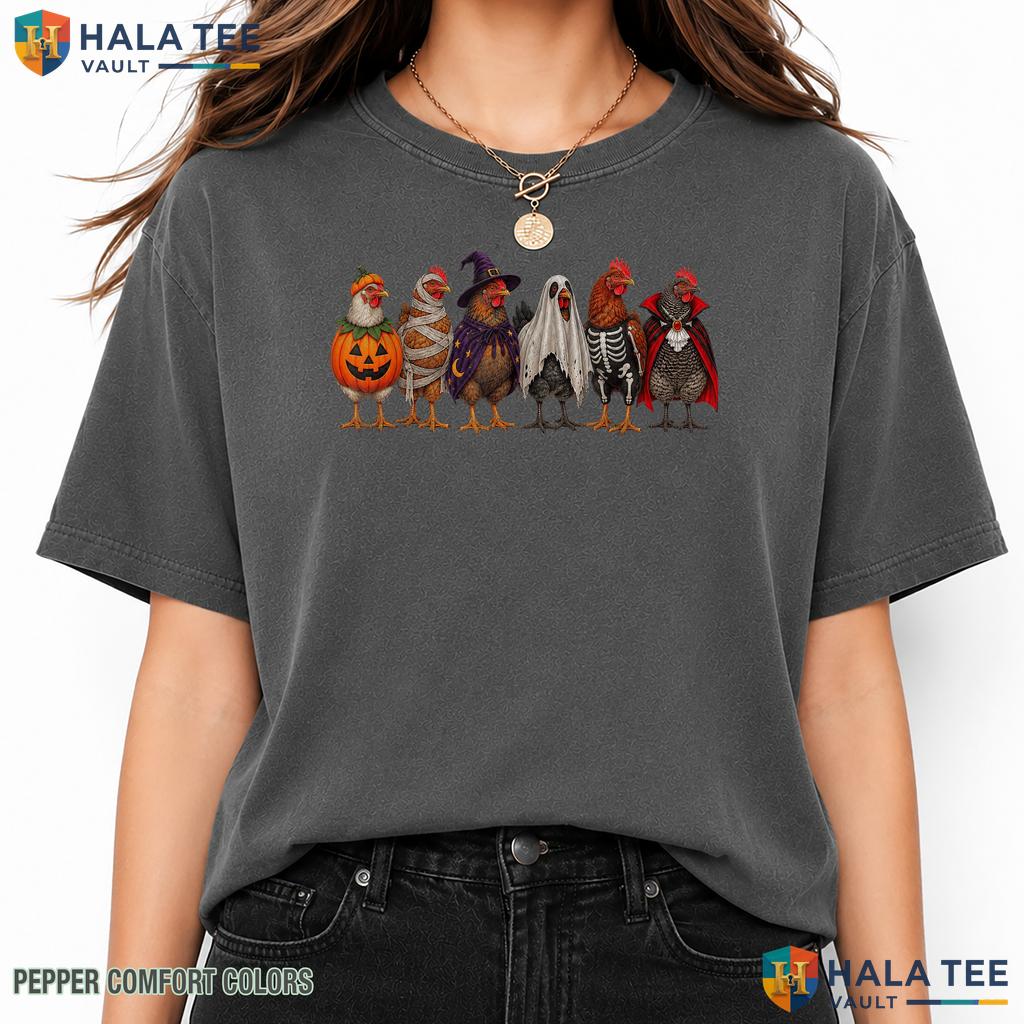 Chickens Costumes Ghost Witch Garment-Dyed T-Shirt Funny Pumpkin