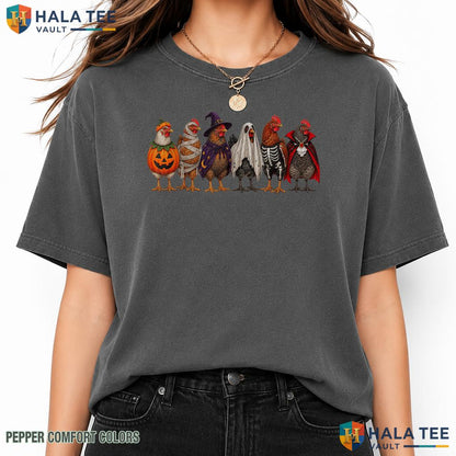 Chickens Costumes Ghost Witch Garment-Dyed T-Shirt Funny Pumpkin