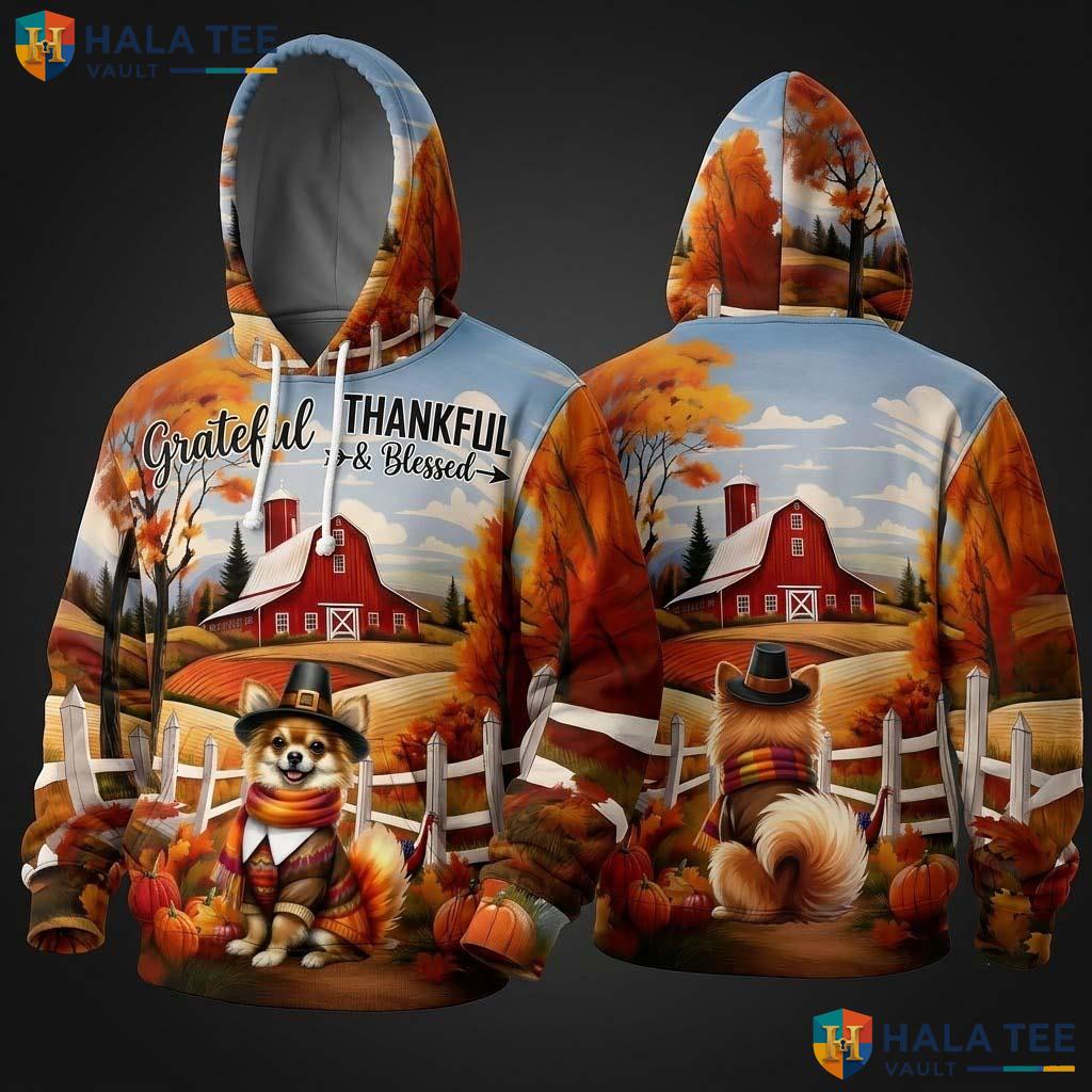 Chihuahua Blessed Autumn Thanksgiving 3D Hoodie Grateful Fall Apparel
