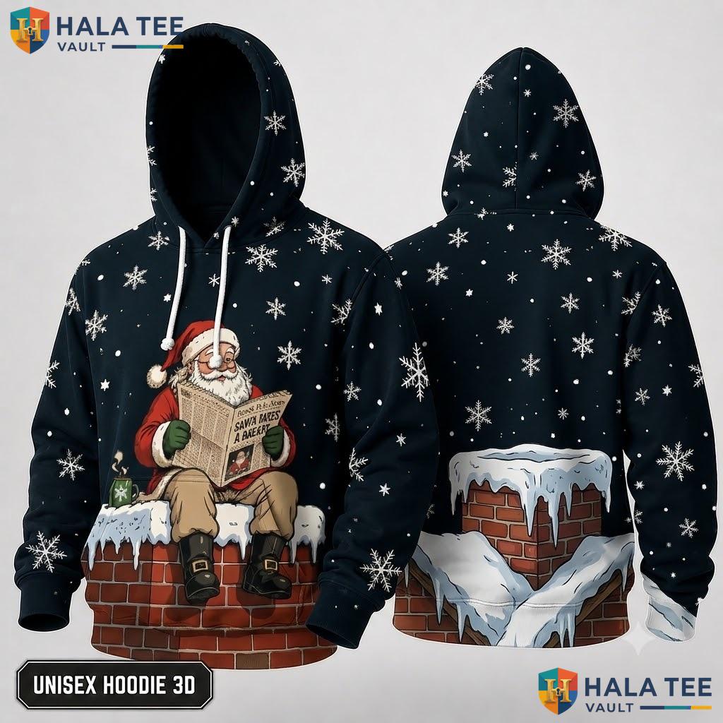 Chimney Snowflake Newspaper Xmas 3D Hoodie Classic Santa Pullover