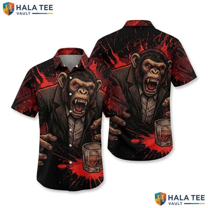 Chimpanzee Black Suit Hawaiian Shirt Funny Graphic Casual Button Down Apparel