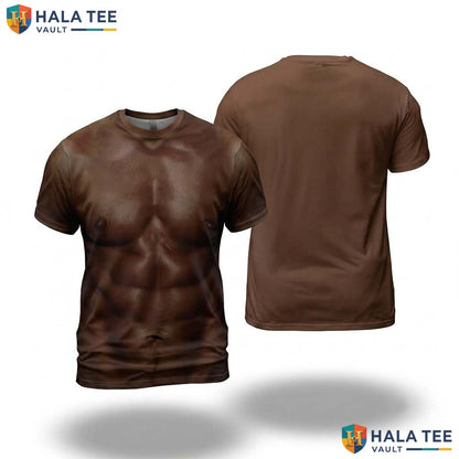 Chocolate Fake Muscle AOP T-Shirt Mens Funny Chest Halloween Cosplay Top