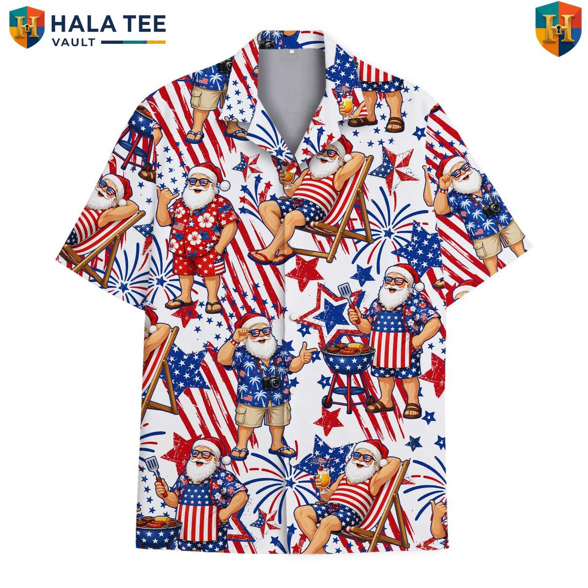 Christmas In July Aloha TShirt Mens Summer Holiday Santa Celebration Apparel