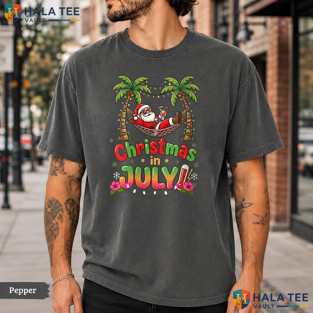 Christmas In July Beach Comfort Colors T-Shirt Funny Summer Vacation Top