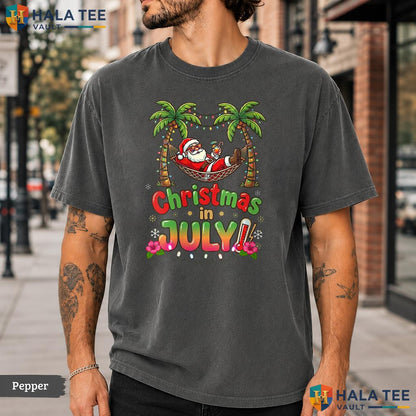 Christmas In July Beach Comfort Colors T-Shirt Funny Summer Vacation Top