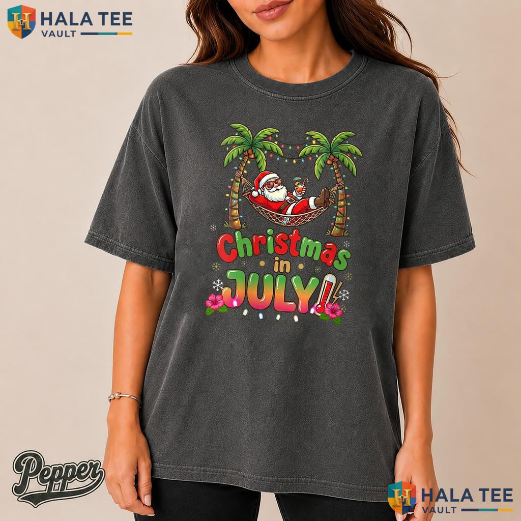 Christmas In July Beach Comfort Colors Shirt Funny Summer Vacation Top