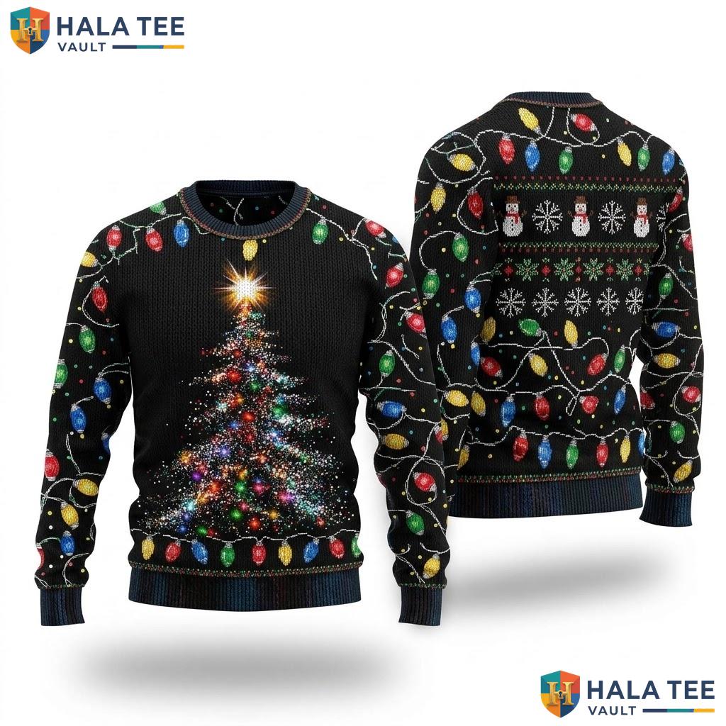 Christmas Lights Colorful Tree Ugly Sweater Playful Womens Holiday Top