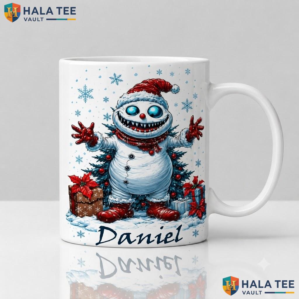 Christmas Snowman Skeleton Ceramic Mug Custom Gothic Holiday Coffee Cup