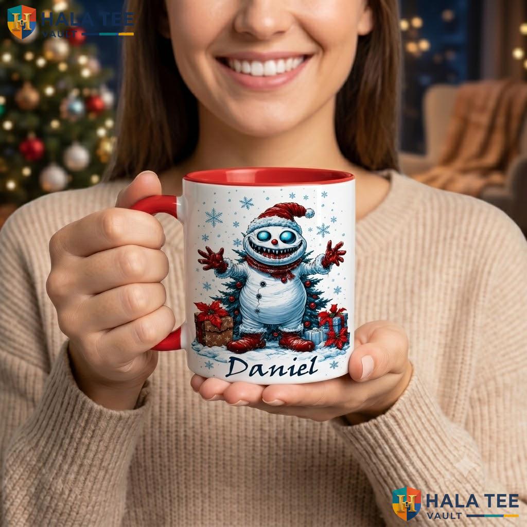 Christmas Snowman Skeleton Camping Mug Custom Gothic Holiday Coffee Cup