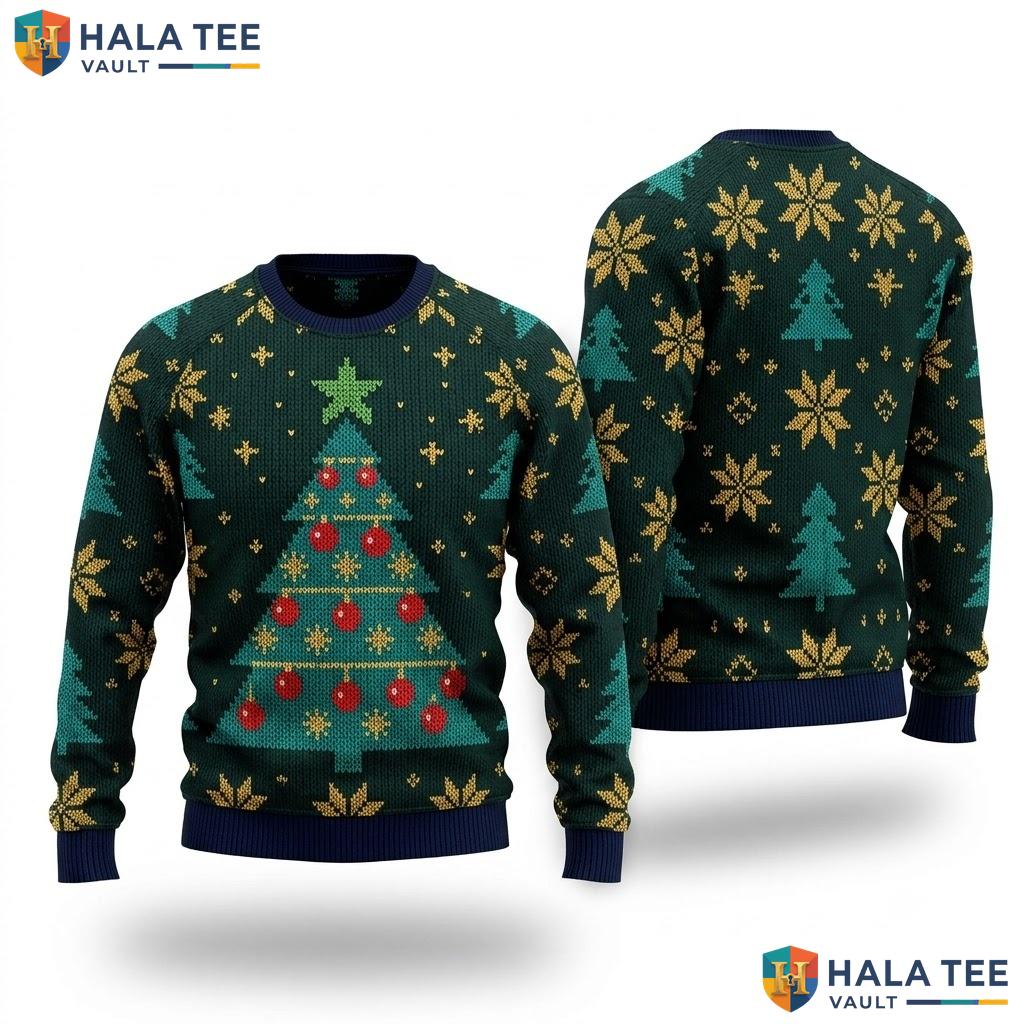 Christmas Tree Animal Graphic Christmas Sweater Classic Womens Vintage
