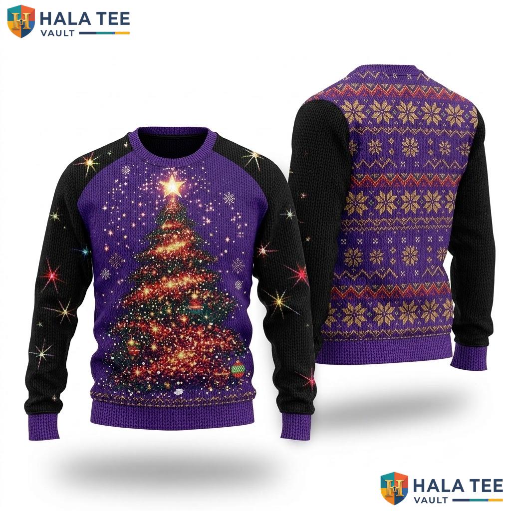Christmas Tree Colorful Lights Ugly Christmas Sweater Magical Ornaments