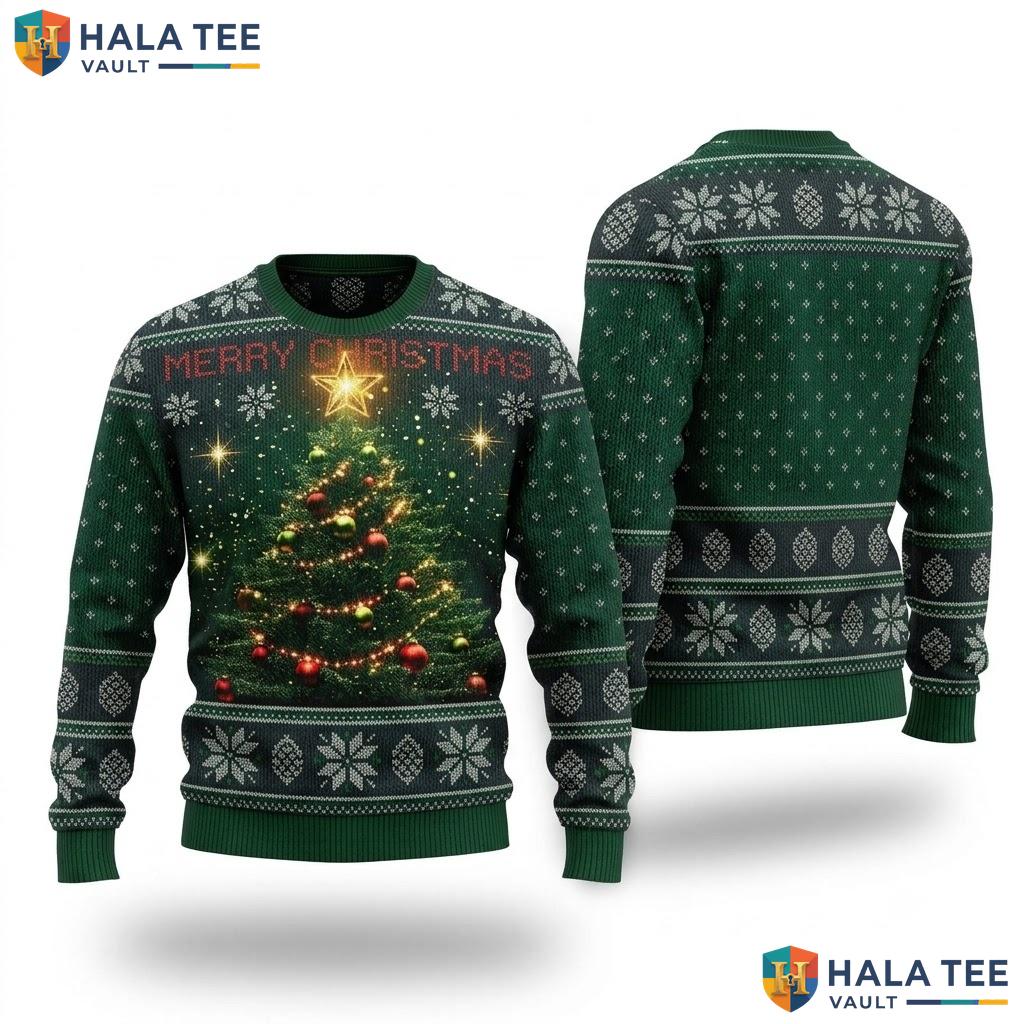 Christmas Tree Graphic Long Sleeve Sweater Merry Womens Holiday Apparel
