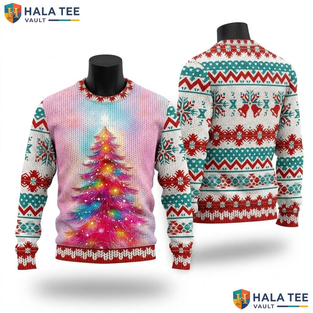 Christmas Tree Pink Animal Ugly Sweater Festive Vintage Graphic Apparel