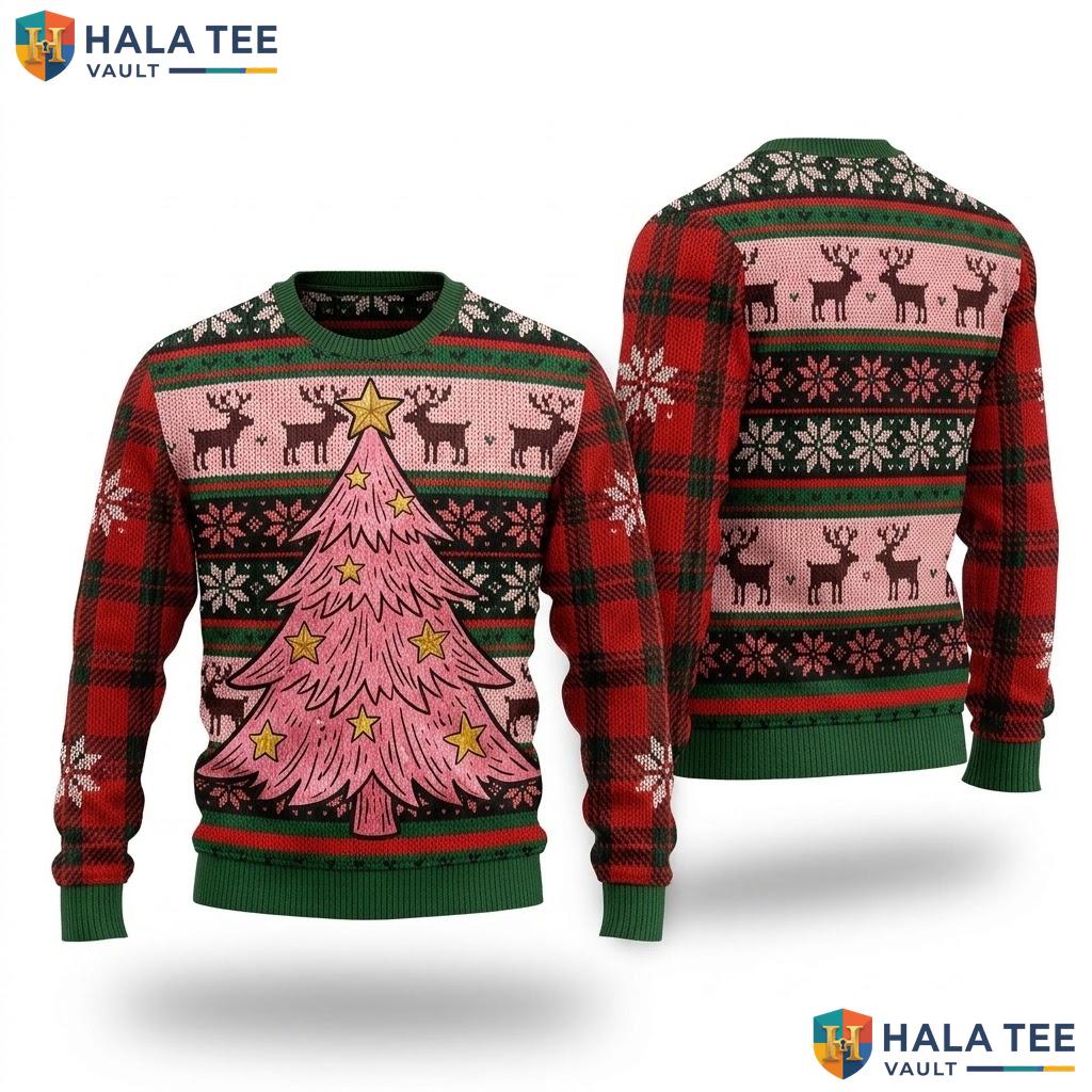 Christmas Tree Vibrant Reindeer Christmas Sweater Playful Snowflake Top