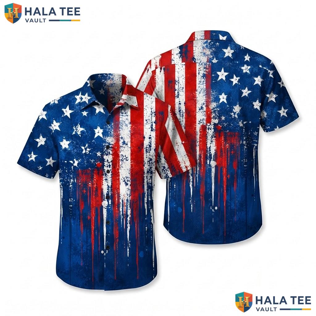 Classic American Flag Hawaiian Shirt Patriotic Summer Beach Button Down Top