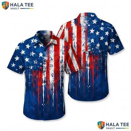 Classic American Flag Hawaiian Shirt Patriotic Summer Beach Button Down Top