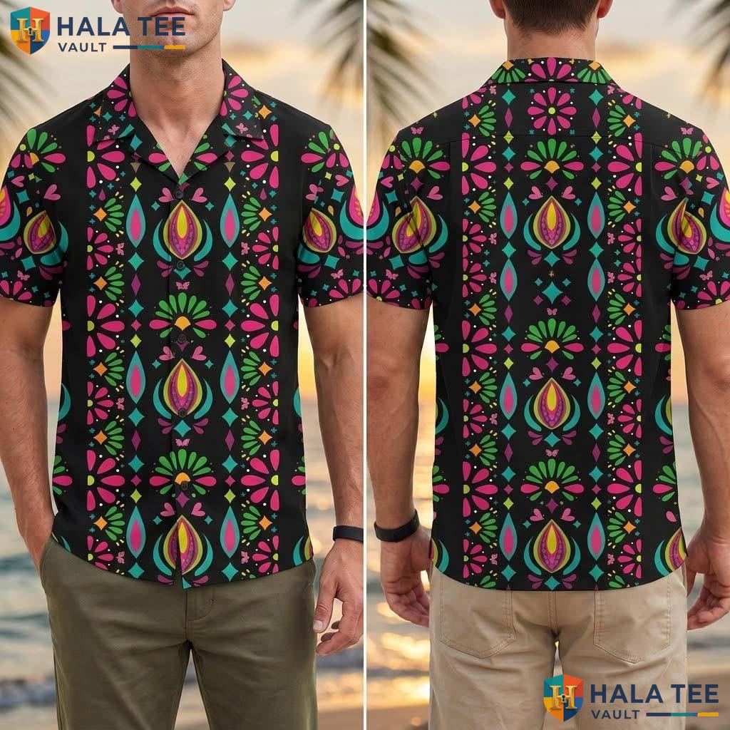 Classic Black Casual Tropical Shirt Mens Short Sleeve Beach Button Down