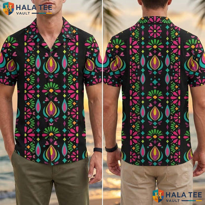 Classic Black Casual Tropical Shirt Mens Short Sleeve Beach Button Down