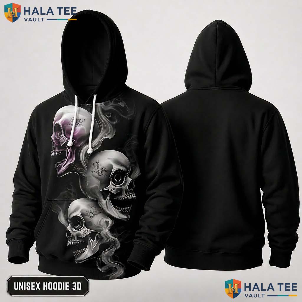 Classic Black Skull Hoodie Men Women 3D Graphic Novelty Pullover Top