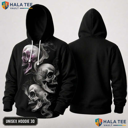 Classic Black Skull Hoodie Men Women 3D Graphic Novelty Pullover Top