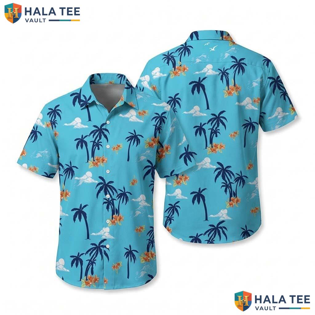 Classic Blue Mens Hawaiian Shirt Short Sleeve Beach Vacation Button Down