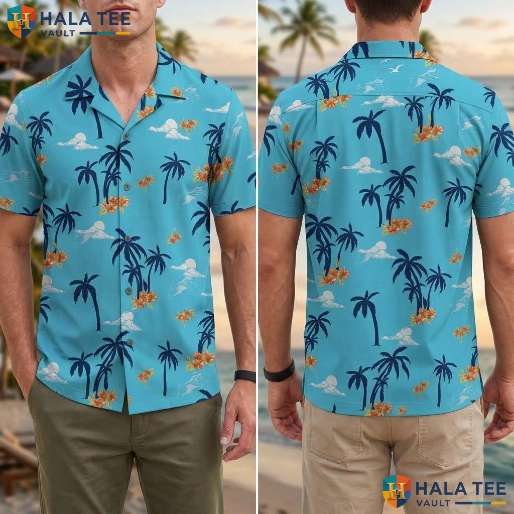 Classic Blue Mens Tropical Shirt Short Sleeve Beach Vacation Button Down