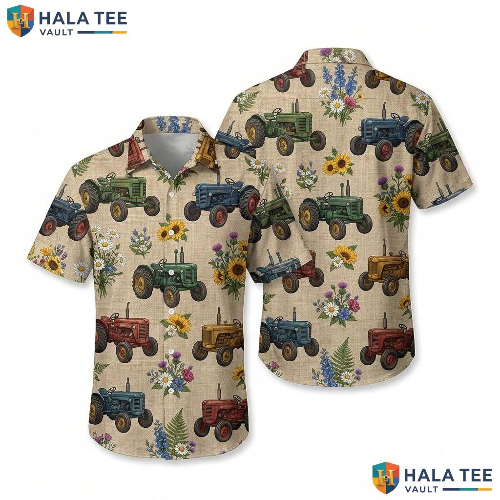 Classic Casual Farm Life Hawaiian Shirt Mens Aloha Button Down Summer