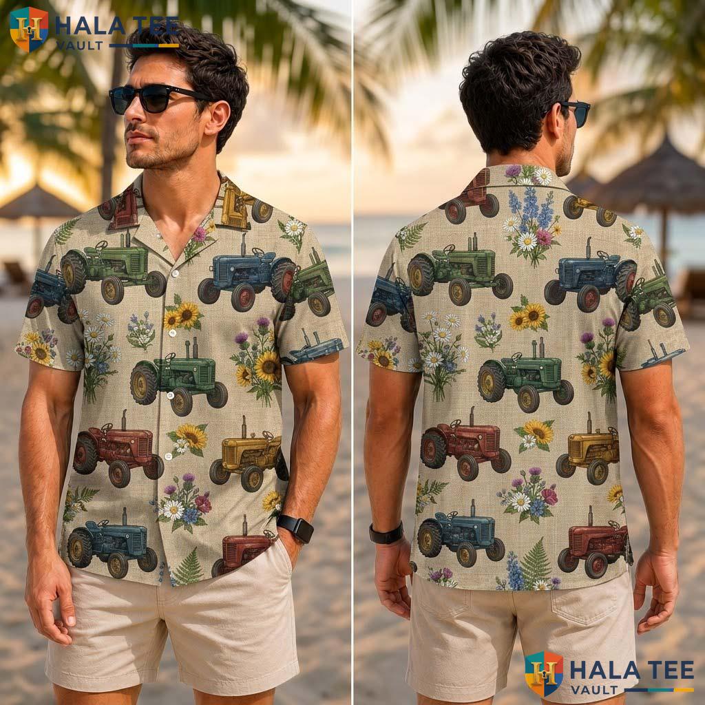 Classic Casual Farm Life Tropical Shirt Mens Aloha Button Down Summer