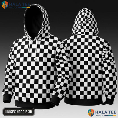 Classic Checkered 3D Hoodie Trendy Black White Casual Streetwear Top