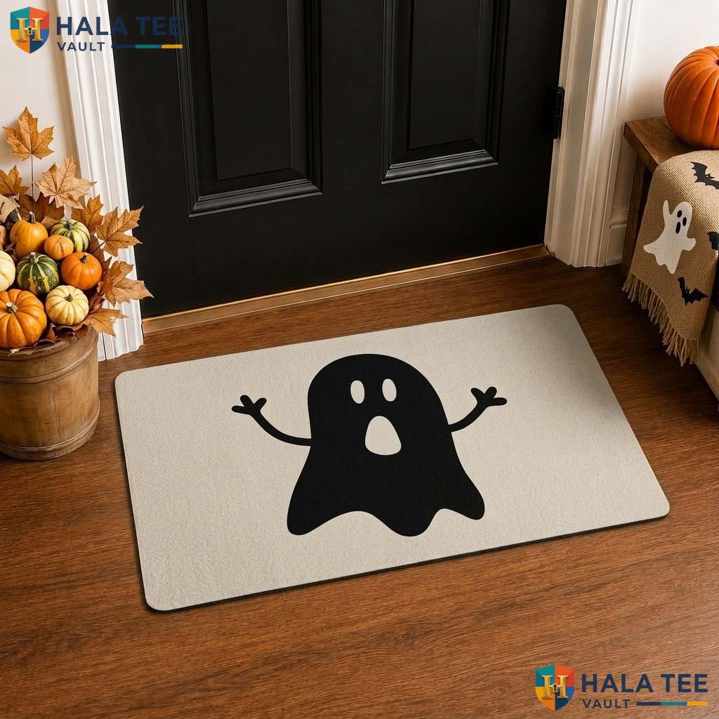 Classic Ghost Halloween Front door mat Playful Spooky Entry Rug Bat Pumpkin