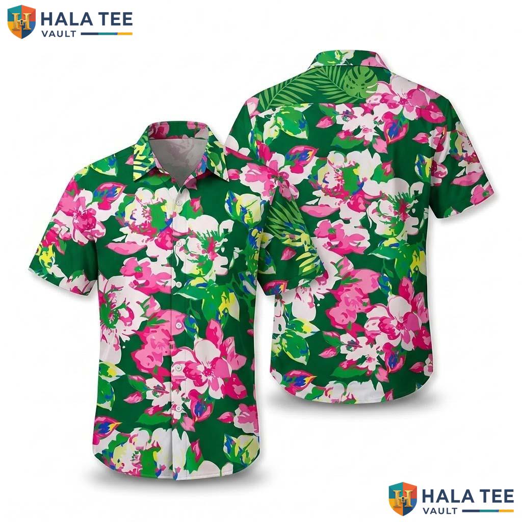 Classic Green Mens Hawaiian Shirt Short Sleeve Aloha Vacation Button Up