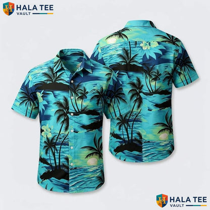 Classic Green Palm Aloha Shirt Mens Tropical Button Down Summer Beach Top