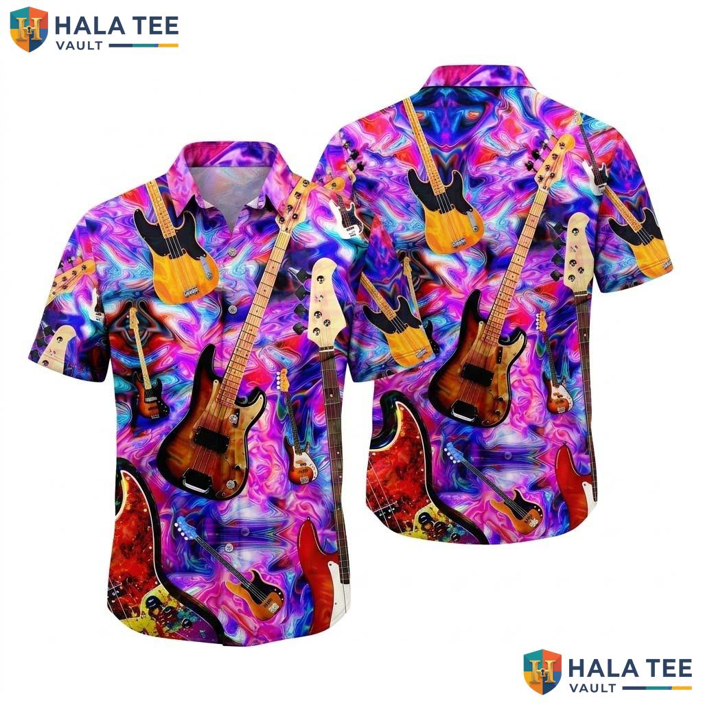 Classic Guitar Lover Hawaiian Shirt Vibrant Music Note Casual Button Down