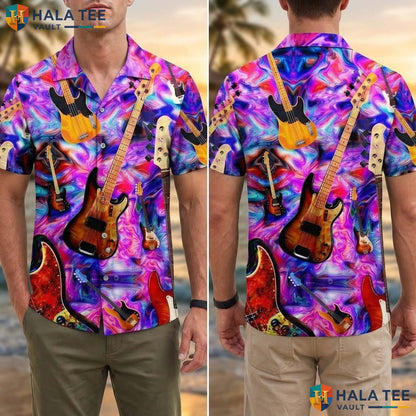 Classic Guitar Lover Tropical Shirt Vibrant Music Note Casual Button Down