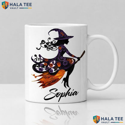 Classic Halloween Witch Ceramic Mug Custom Name Silhouette Coffee Cup
