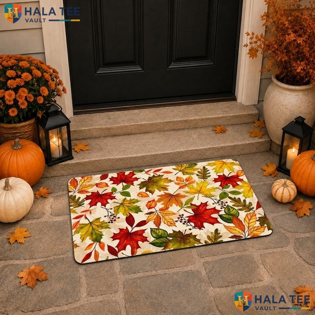 Classic Maple Leaf Halloween Doormat Trick Or Treat Front Porch Welcome Rug