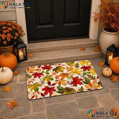 Classic Maple Leaf Halloween Doormat Trick Or Treat Front Porch Welcome Rug