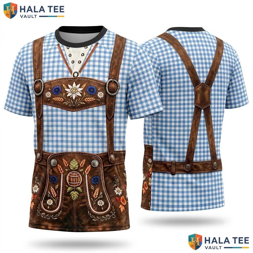 Classic Oktoberfest Blue 3D Printed T-Shirt Mens German Festival Cosplay Top