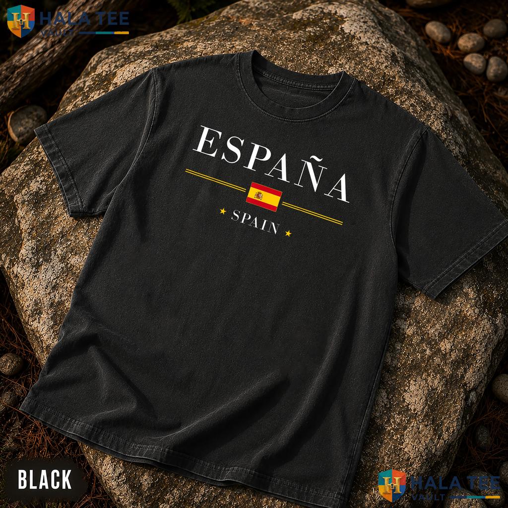 Classic Spanish Crest Garment-Dyed T-Shirt Espana Flag Pride Apparel Top