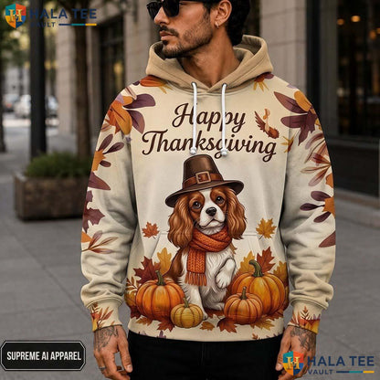 Cocker Spaniel Pumpkin Thanksgiving 3D Printed Hoodie Proud Fall Autumn Top