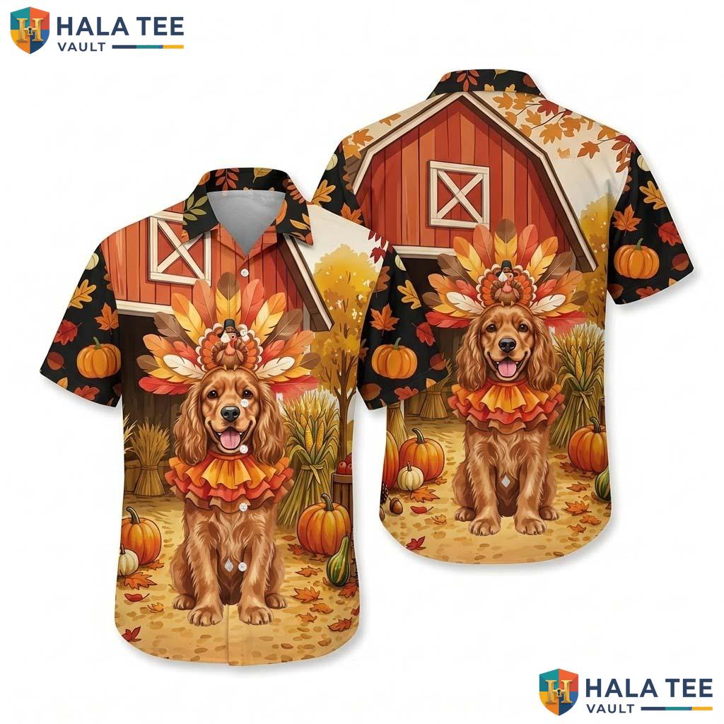 Cocker Spaniel Thanksgiving Hawaiian Shirt Turkey Costume Fall Mens