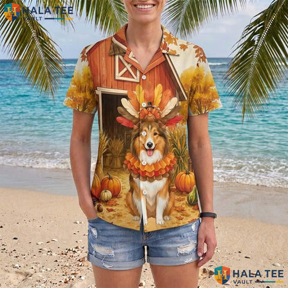 Collie Costume Thanksgiving Tropical Shirt Dog In Turkey Fall Scene