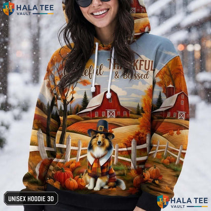 Collie Pilgrim Autumn Thanksgiving 3D Printed Hoodie Grateful Thankful Fall