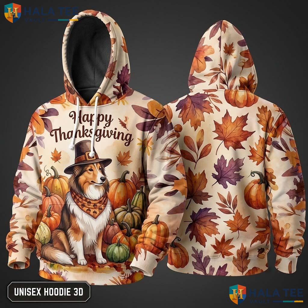 Collie Pumpkin Autumn Thanksgiving 3D Hoodie Proud Happy Dog Lovers