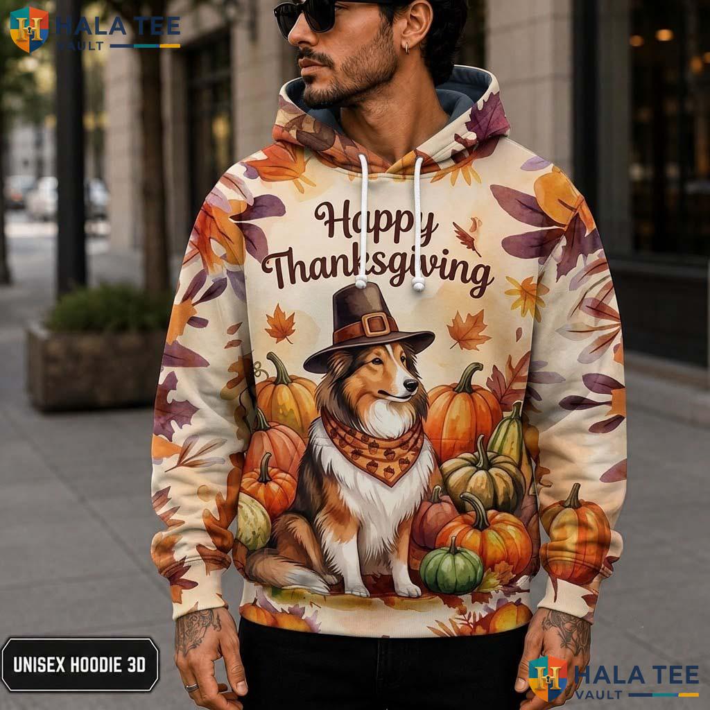 Collie Pumpkin Autumn Thanksgiving 3D Printed Hoodie Proud Happy Dog Lovers