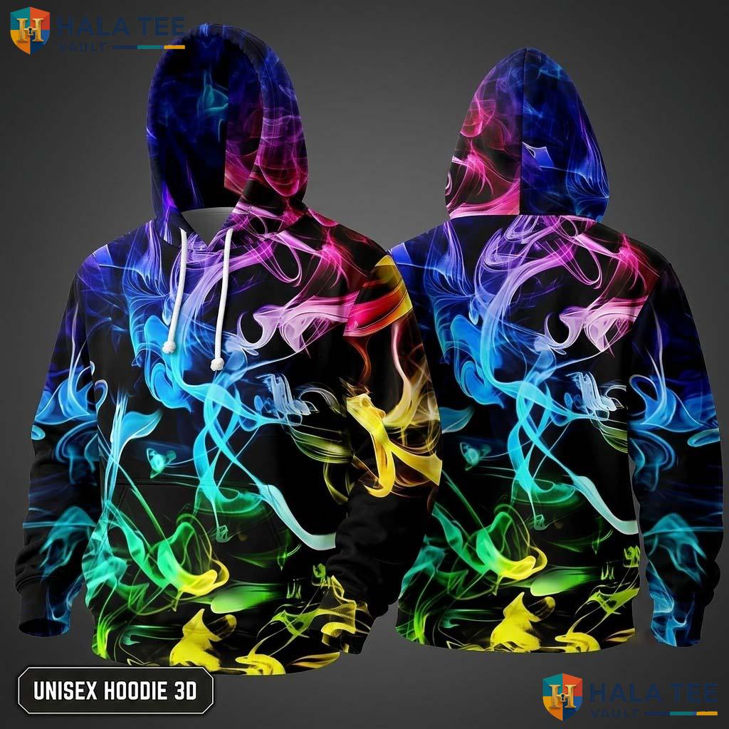 Colored Smoke Skull Hoodie Men Women 3D Graphic Novelty Pullover Top