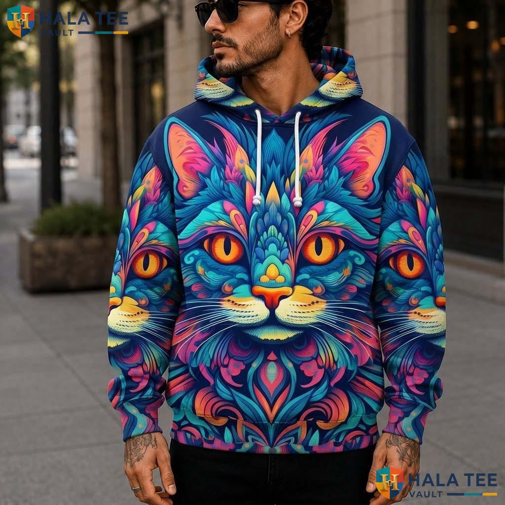 Colorful Cat Face 3D Printed Hoodie Artistic Pattern Bold Graphic Streetwear